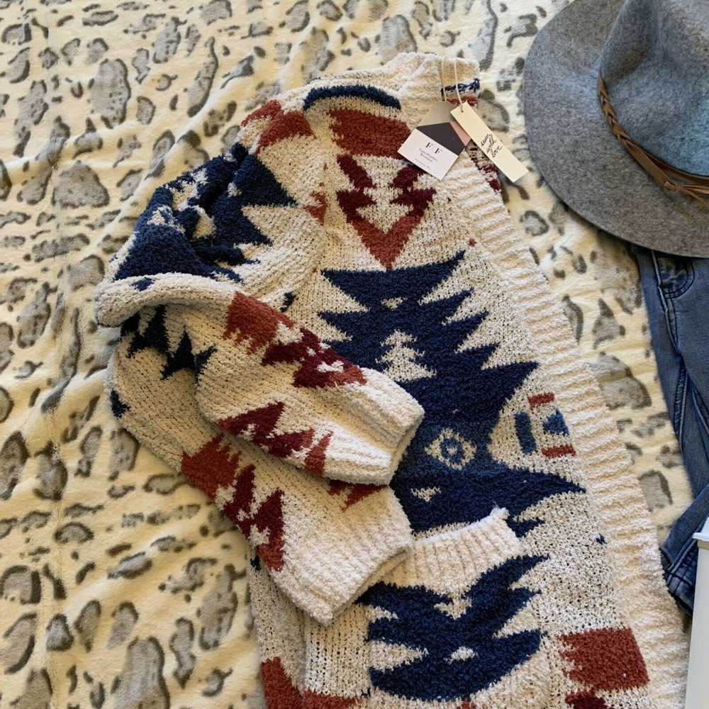 New Native Print Boho Blanket Cardigan Sweater - Picture 5 of 6